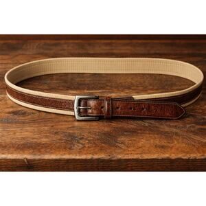 Columbia Genuine Leather Web Belt Mens 38" Large Waist Brown Tan Outdoor Hiking